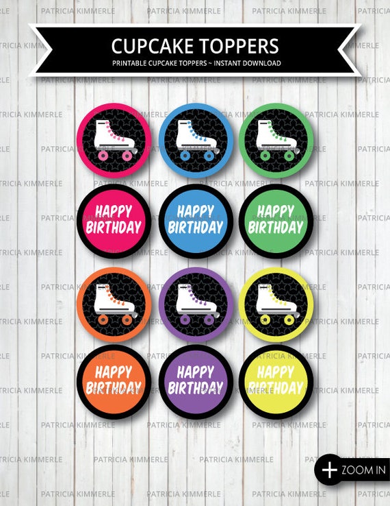 Printable Cupcake Toppers Skate Party Roller Skates Derby Etsy