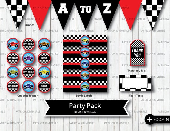 Printable Party Pack Monster Truck Machine Racing Clubcar Etsy