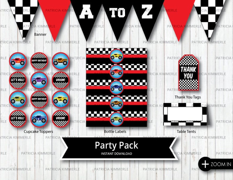Printable Party Pack Monster Truck Machine Racing Clubcar Etsy