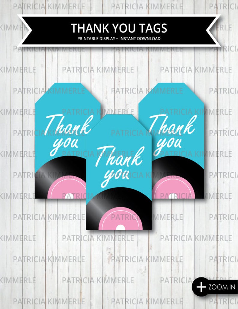 Printable Thank You Tag 50s Rock And Roll Birthday Party Etsy