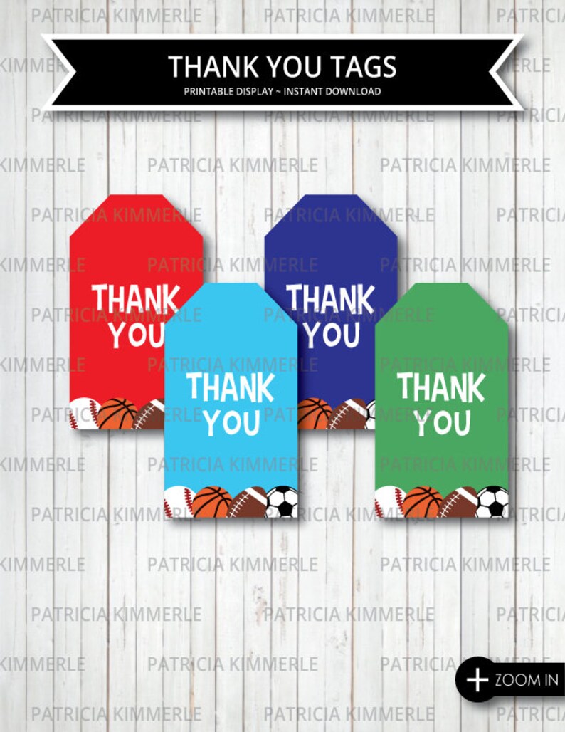 Printable Thank You Tags Sports Theme Birthday Party Etsy
