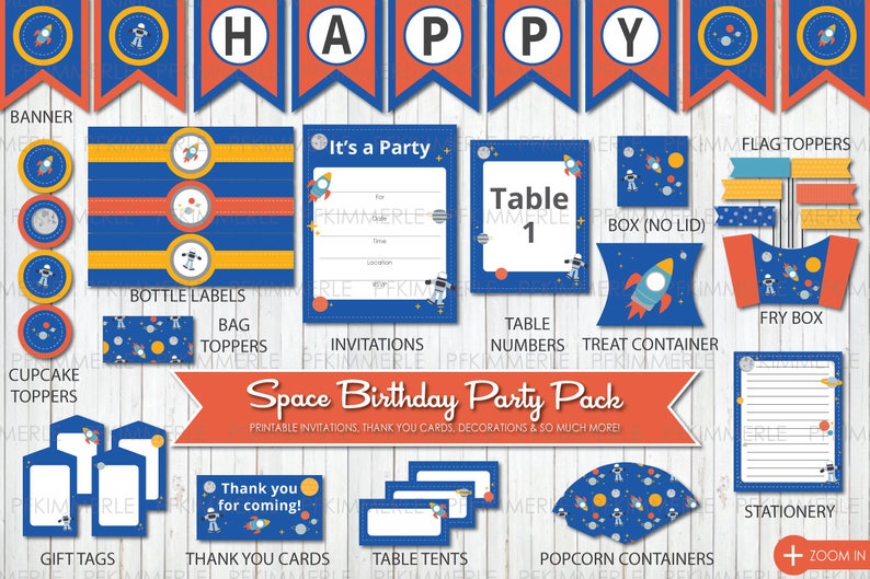 Space Themed Birthday Printable Party Pack Diy Banner Etsy