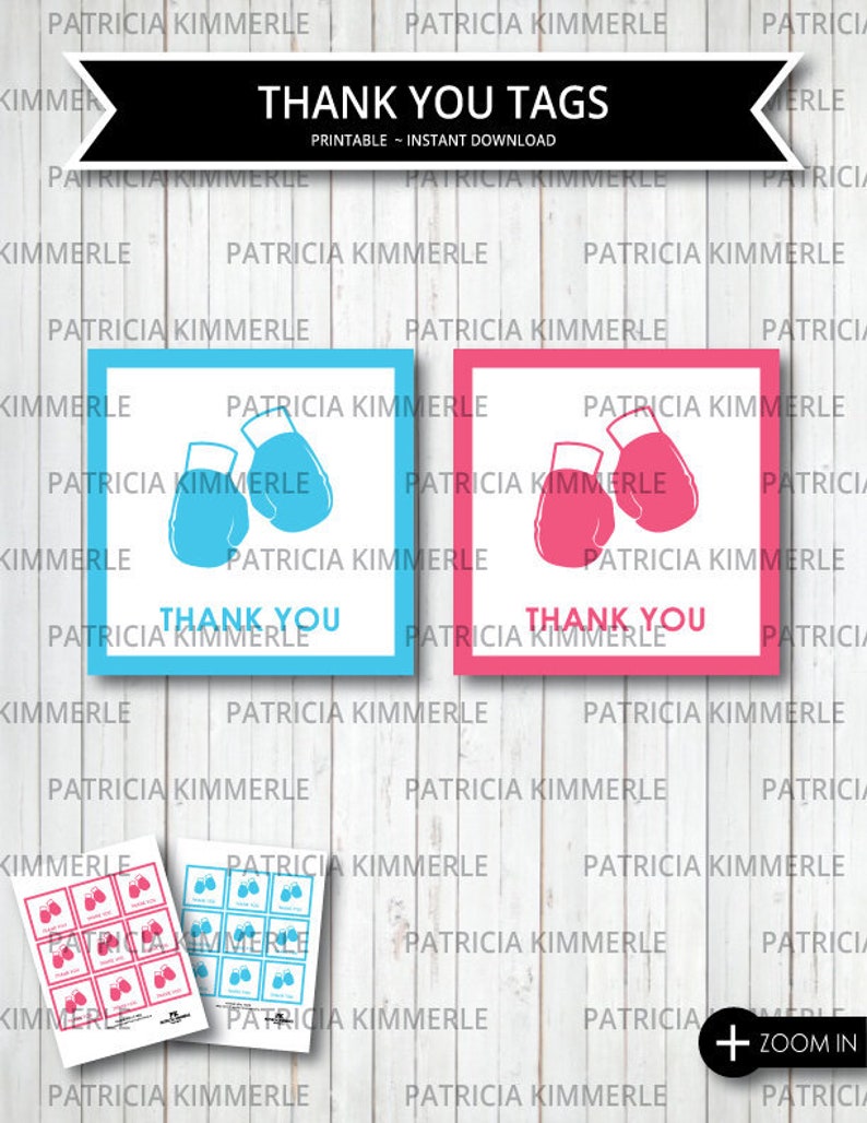 Printable Thank You Tag Gender Reveal Boxing Boxersports Etsy