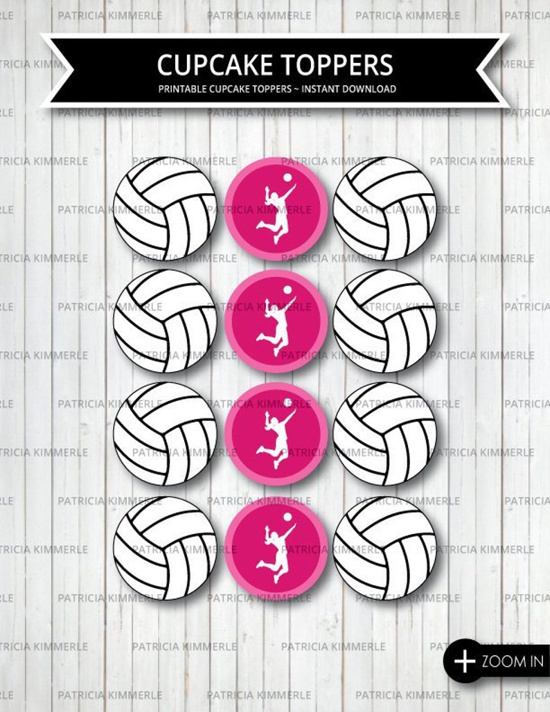 Printable Cupcake Toppers Sports Theme Volleyball Birthday Etsy