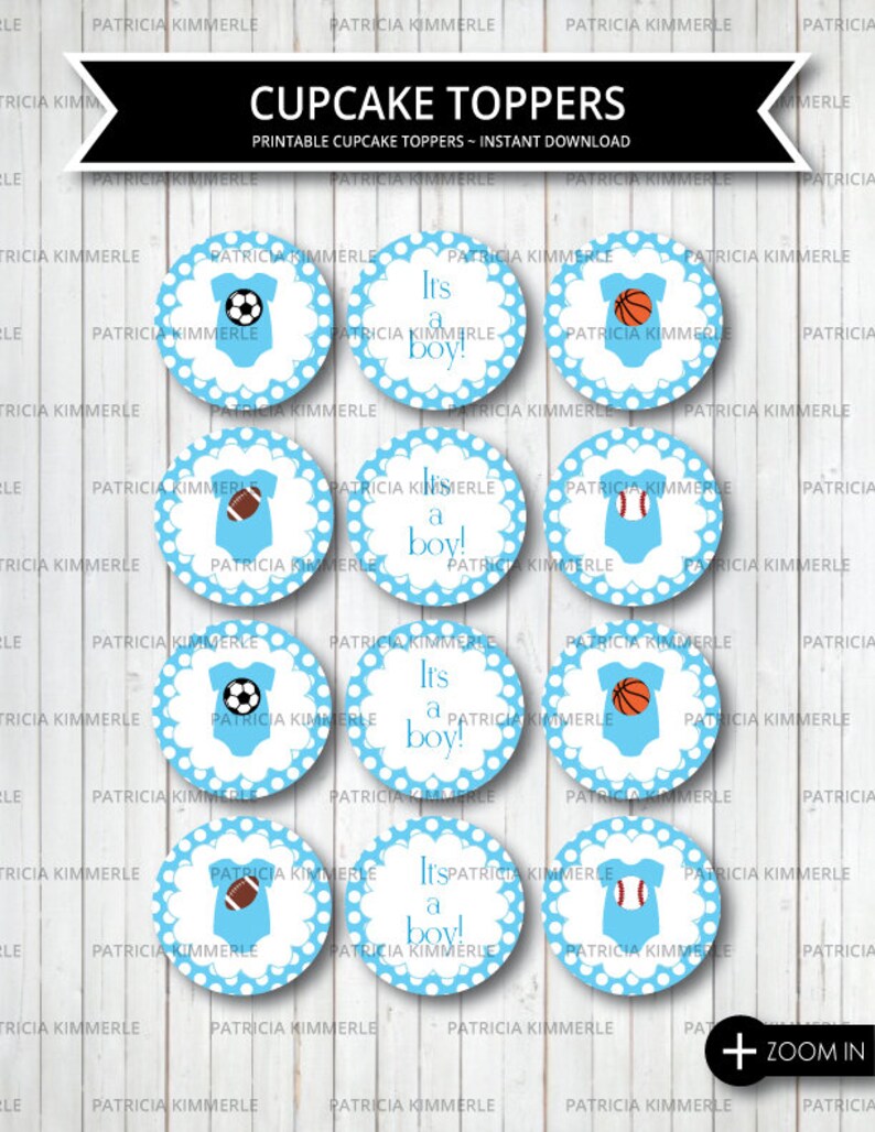 Printable Cupcake Toppers Sports Themed Baby Shower All Etsy