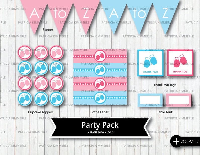 Printable Party Pack Gender Reveal Boxing Boxersports Etsy
