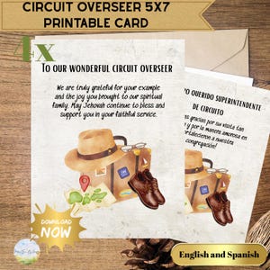 Zestaw kart JW Circuit Overseer – 4 drukowane karty z podziękowaniami – angielski i hiszpański – pobieranie w formacie PDF – podziękowania za wizytę JW – 5 x 7 cali składane