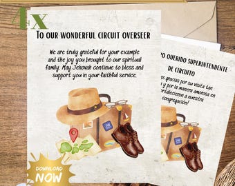 JW Circuit Overseer Card Set – 4 Printable Thank You Cards – English & Spanish – PDF Download – JW Visit Appreciation – 5x7 inch Folded