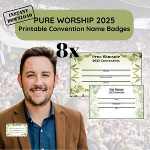 Pure Worship Name Badges Convention 2025 Printable | Pack of 8 Unique Designs for Instant Download, Jehovah&#39;s Witness JW Regional Convention