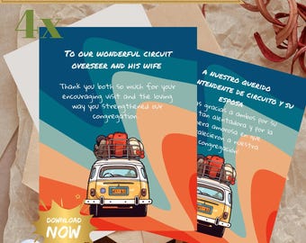 JW Circuit Overseer and Wife Thank You Cards – Digital Greeting Card Set – 4 Printable PDFs – English & Spanish – 5x7 Spiritual Gift