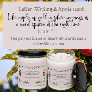 Vela de soja JW con aroma a manzana y para escribir cartas. Vela de regalo JW, ideal para pioneros, convenciones, reuniones o para animar a la gente.