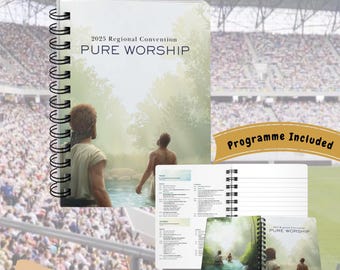 JW Convention Notebook, Pure Worship with Programme Printed, 2025 Convention, regional convention Book, Note-Taking - Spiral Bound Journal,