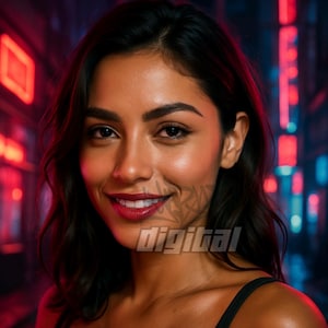 Cyberpunk Girl Face Digital Art | Futuristic Neon Portrait Print | High-Res Sci-Fi Artwork | Instant Download | YARNSDigital