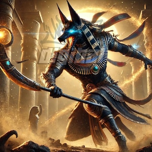 Anubis Warrior God Digital Art | Ancient Egyptian Battle Deity Print | Epic Mythology Fantasy Poster | Instant Download | YARNSDigital
