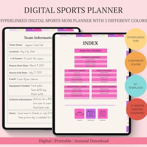 Digital Sports Mom Planner: Hyperlinked Team Organizer (Printable PDF, iPad & Tablet Compatible)