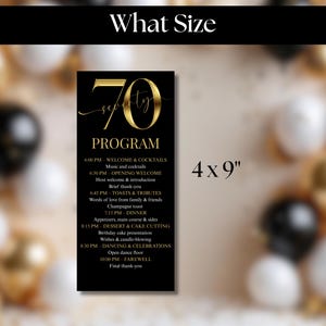 Black and Gold 70th Birthday Event Program - Elegant Event Itinerary