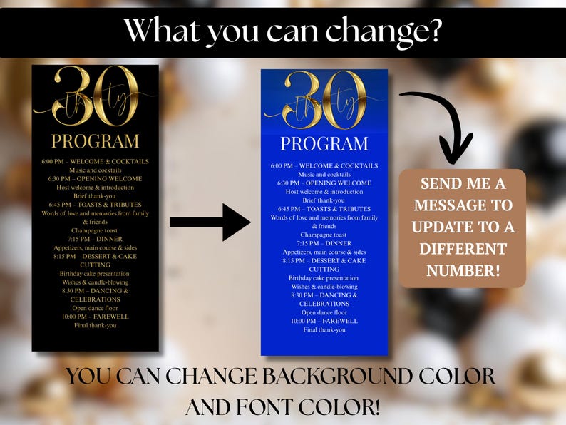 Black and Gold 70th Birthday Event Program - Elegant Event Itinerary ...