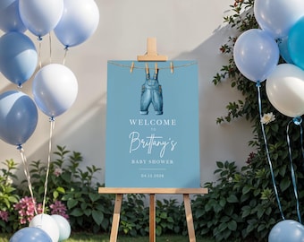 Blue Jean Baby Shower Welcome Sign: Rustic Denim Overalls (Editable Canva Template)