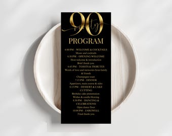 Black & Gold 90th Birthday Event Program - Editable Canva Template