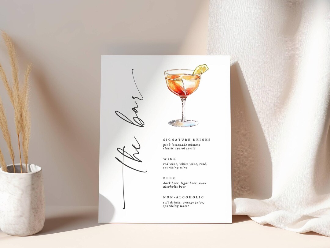 Aperol Spritz Bar Menu Sign - Printable Drink Menu, Watercolor Cocktail ...