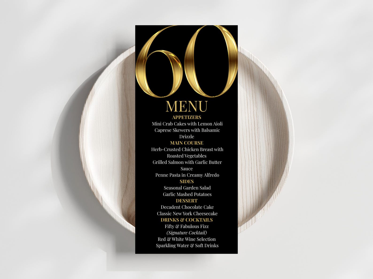Black and Gold 60th Birthday Dinner Menu - Elegant Birthday Party Menu ...