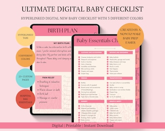 Baby Checklists Bundle – Checklist for Pregnancy, Newborn, Hospital Bag, Birth Plan, Postpartum Recovery & More