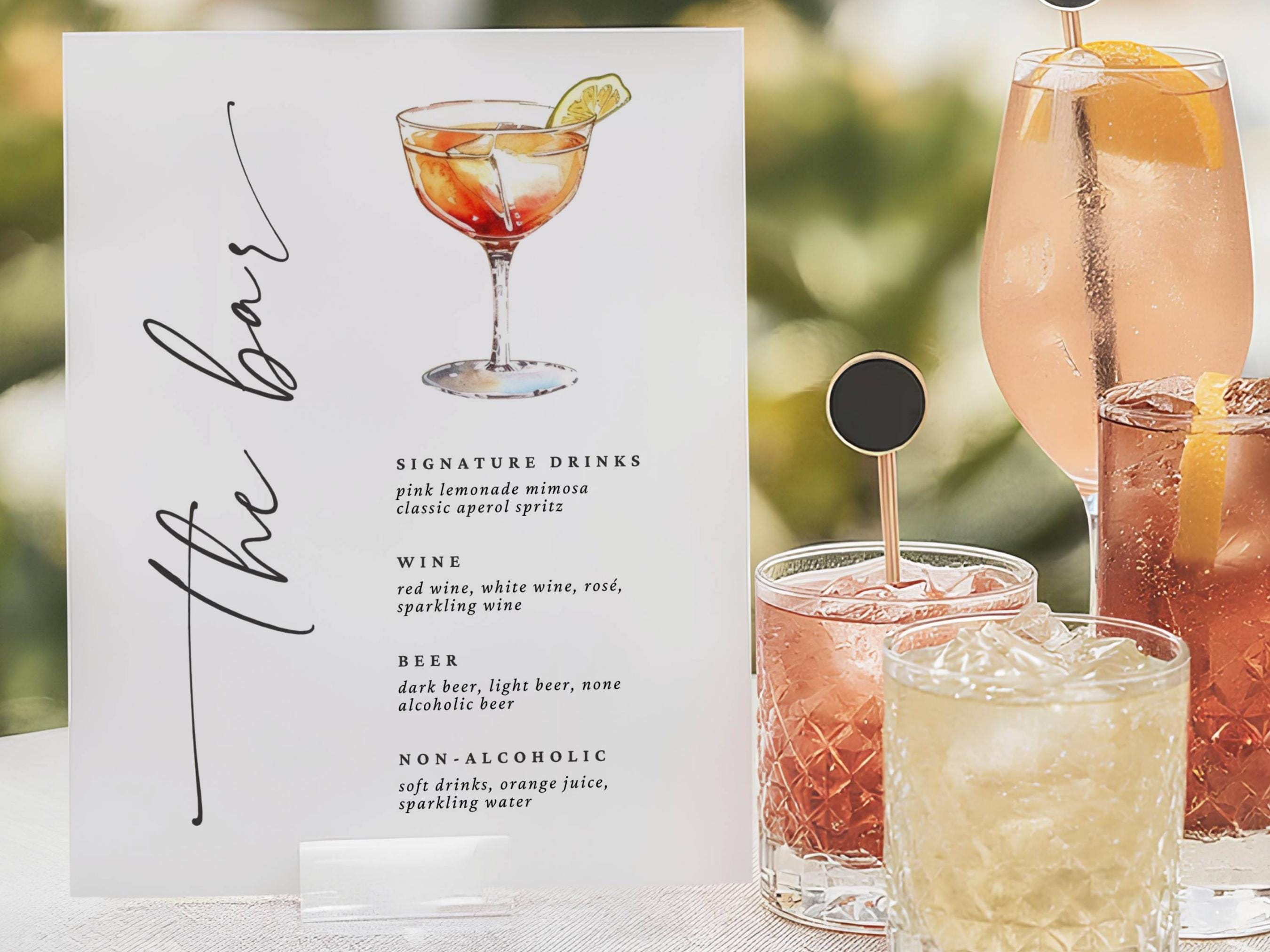 Aperol Spritz Bar Menu Sign - Printable Drink Menu, Watercolor Cocktail ...