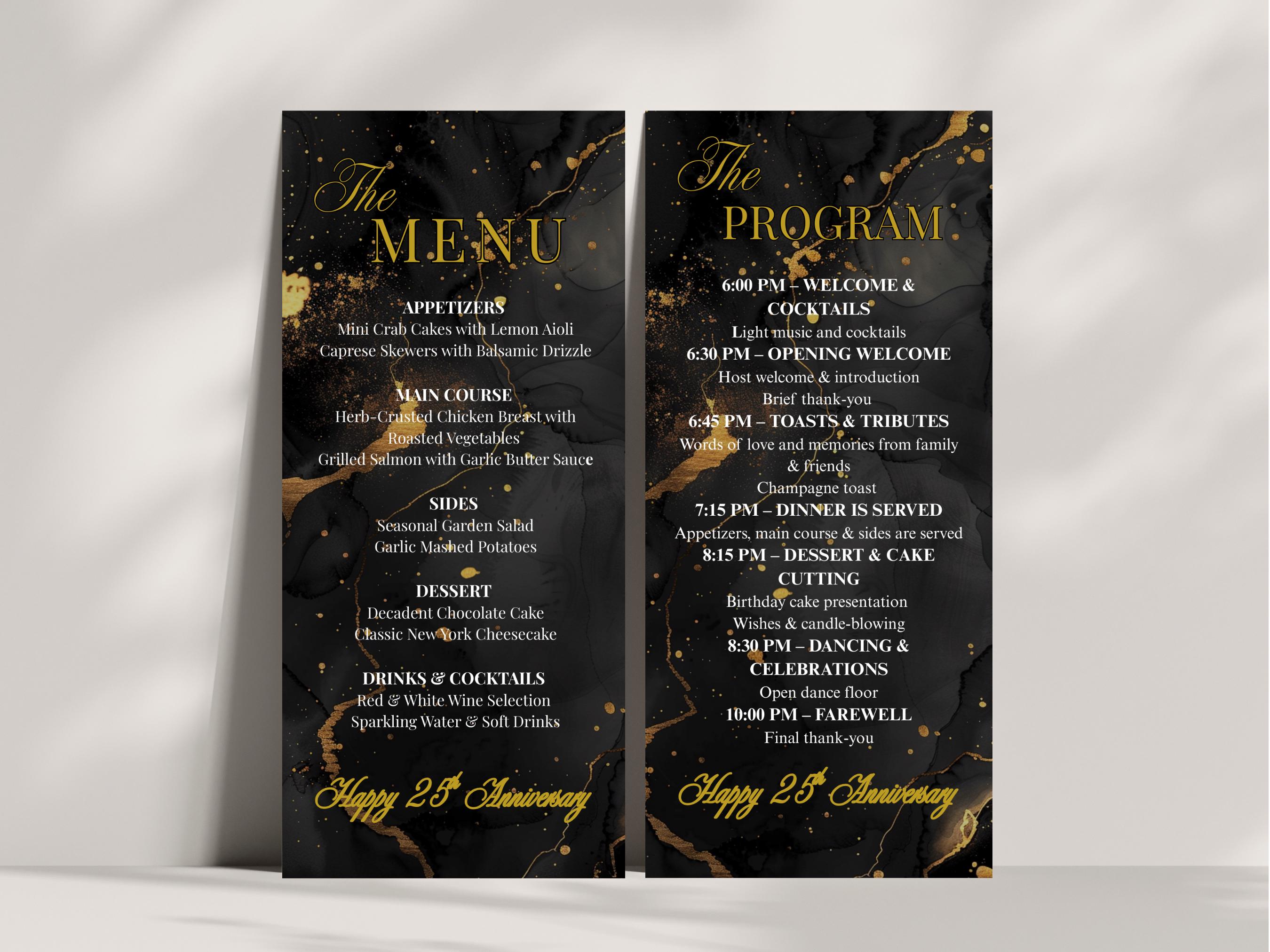Black and Gold Menu and Program Template - Elegant Dinner Menu & Formal ...