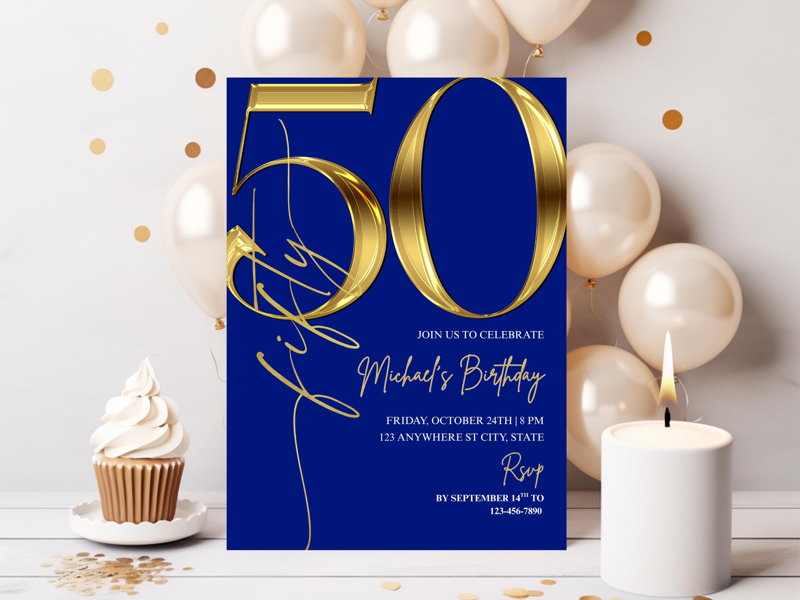 専用ページD Blue and Gold 50th Birthday Invitation - Luxury Event Invite