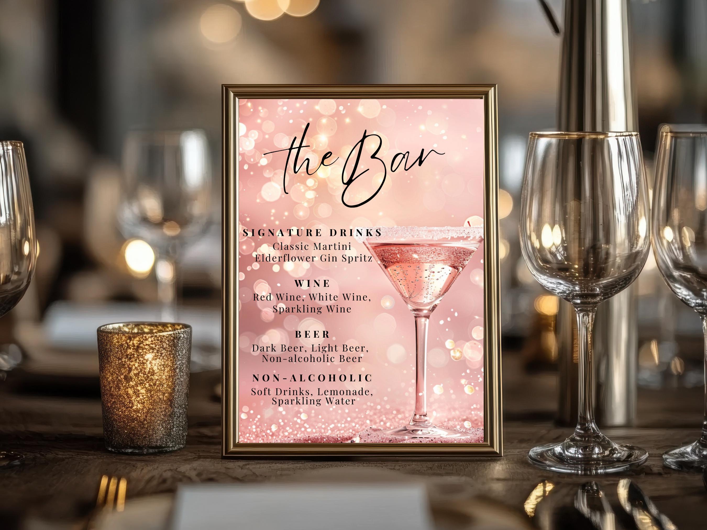 Menu Sign Pink Pink Bar Menu Sign - Bar Menu Printable, Elegant Cocktail Sign, Wedding ...