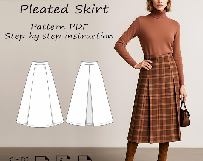 Featured listing image: Pleated skirt pattern for women (PDF)