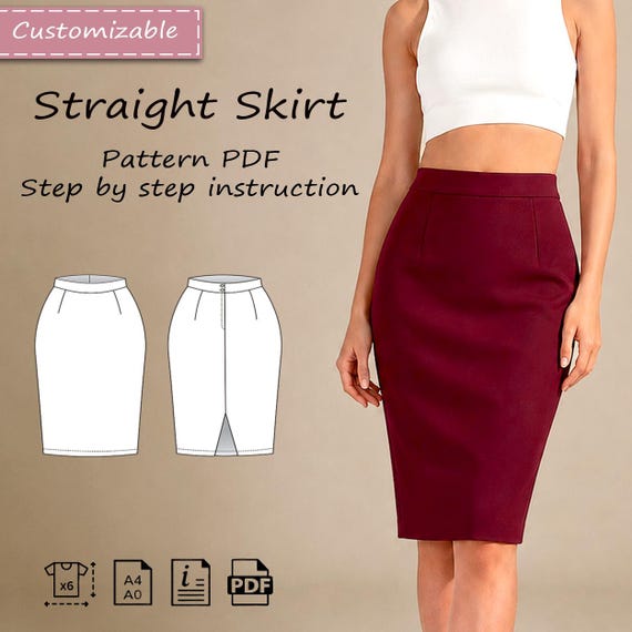 Minimalist Straight Skirt Pattern | High Waisted Pencil PDF |  Elegant Women's Classic Apparels