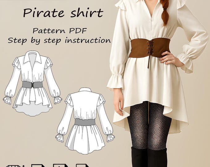 Featured listing image: Pirate shirt sewing pattern for women (PDF)