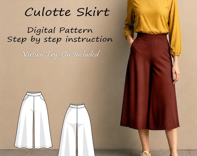 Featured listing image: Wide Leg Culottes Sewing Pattern for Women: High Waist, Beginner Friendly (PDF)