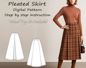 Pleated skirt pattern for women (PDF)