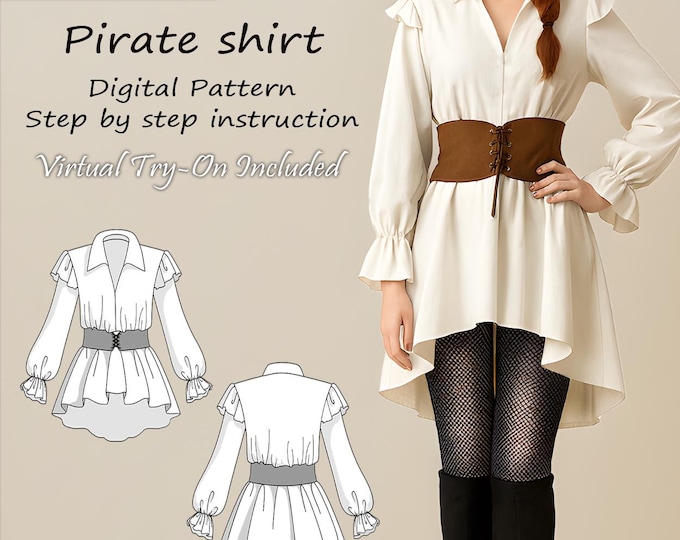 Featured listing image: Pirate shirt sewing pattern for women (PDF)