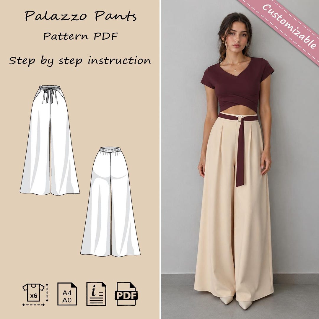 Palazzo Pants Sewing Pattern | Wide Leg Pants PDF Pattern | Digital ...