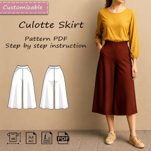 Wide Leg Culottes Sewing Pattern for Women: High Waist, Beginner Friendly (PDF)