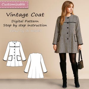 Vintage Houndstooth Swing Coat Pattern for Women (PDF) - Casual Wear