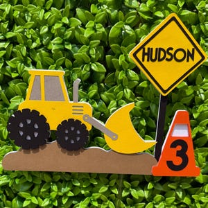 Personalized Construction Truck Cake Topper: Bulldozer Birthday Party Decor