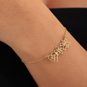 Custom Birthflower Bracelet,14K Gold Plated Birth Month Jewelry,Personalized Gift,Dainty Birthday Gift for Her,Christmas Gift,Gift for Mom