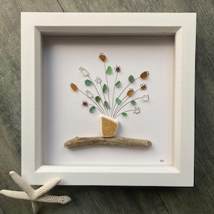 Sea Glass Flower Bouquet: Coastal Driftwood Wall Art