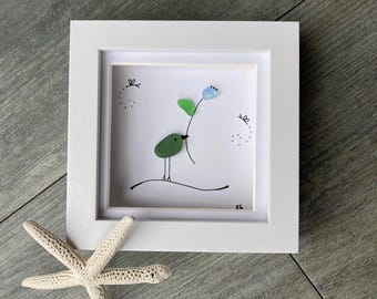 Sea Glass Bird and Flower Wall Art: Homemade Seaglass Gift