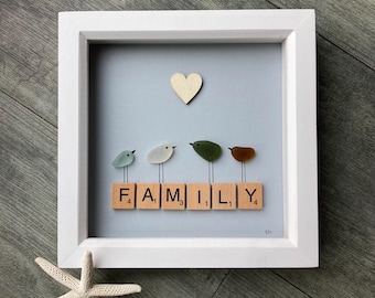 Sea Glass Bird Family Wall Art: Handmade Coastal Beach Decor