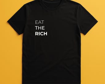 Camiseta "Coman a los ricos": Camiseta de protesta anticapitalista (Negro, Gris oscuro jaspeado, S-3XL)