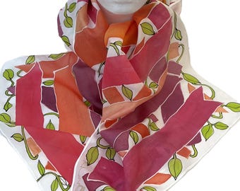 Hand Painted Silk Scarf: Abstract Red Stripe Design