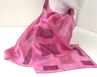 Hand Painted Pink Silk Scarf: Abstract Square Design