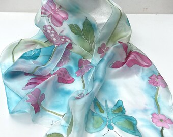 Bufanda de seda con mariposa pintada a mano