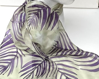 Ferns hand painted silk scarf. Purple leaf scarf,