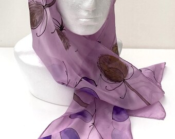 Honesty and Teasle hand painted scarf, Lunaria silk scarf